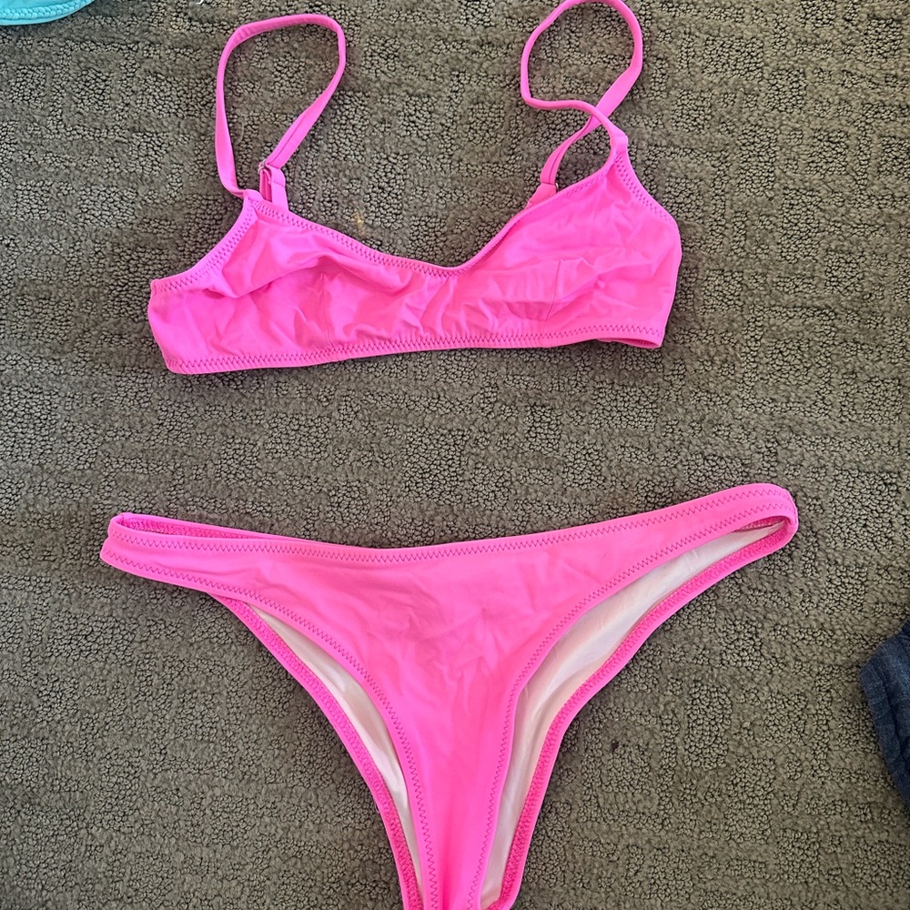 solid and striped malibu pink bikini